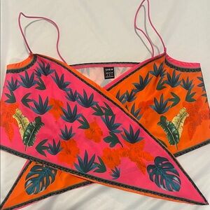 SHEIN Pink and Orange Tropical Wrap Top